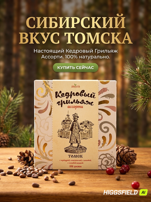 Кедровый грильяж Ассорти Томск конфеты подарочные / 106 г / ТМ Дико Вкусно