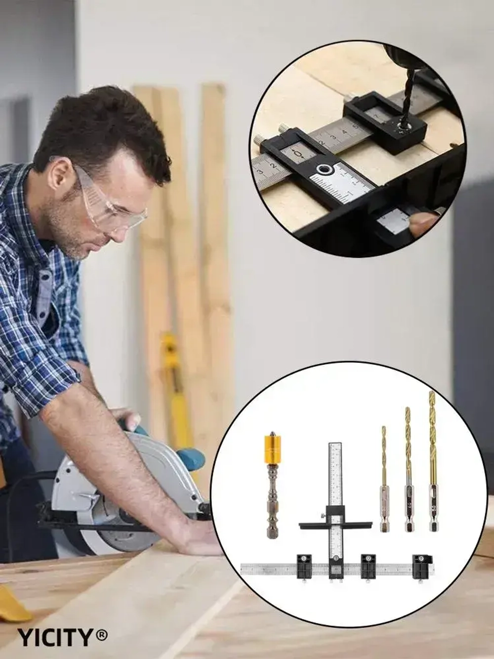 YICITY Локатор отверстий с металлической линейкой, Шаблон для сверления, 410мм х 310мм, кондуктор для сверления мебельный