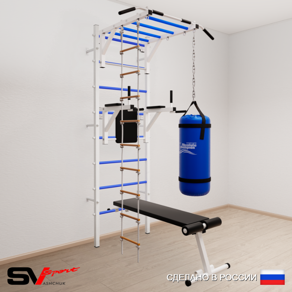 Шведская стенка Sv Sport усиленная 6523 (Турник рукоход/Брусья/Скамья/Лестница/Цепь/Мешок 30кг)