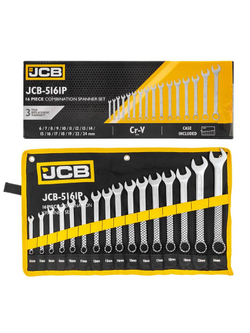 Набор ключей комбинированных 16пр.(6-19, 22, 24мм),на полотне JCB JCB-5161P