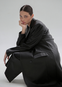 Пальто макси из экокожи кожи