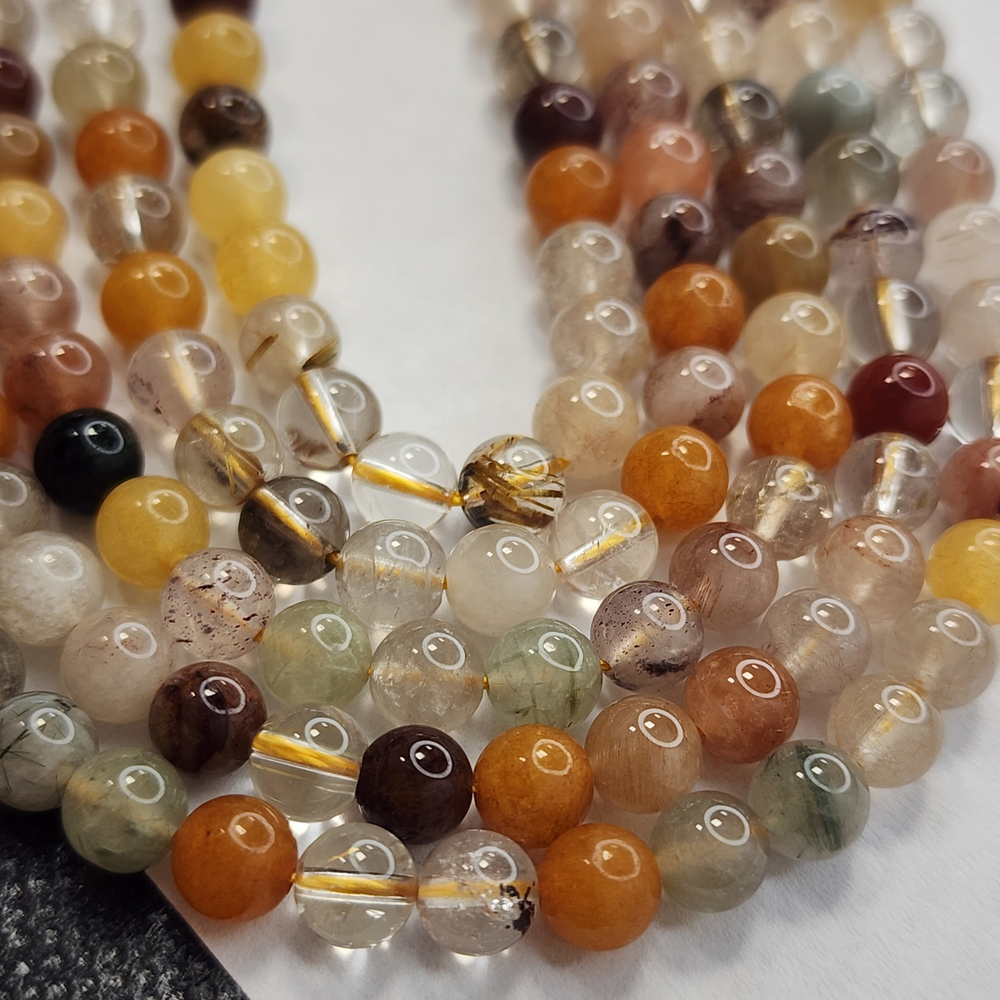 Кварц природный, микс тёплых оттенков шар 6-6.3мм, цена за нить 9.5см (1/4)