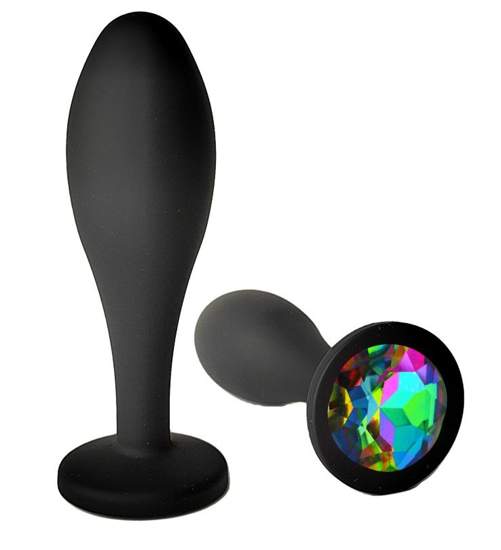 Черная анальная пробка с радужным кристаллом - 11 см. (Цвет: разноцветный)