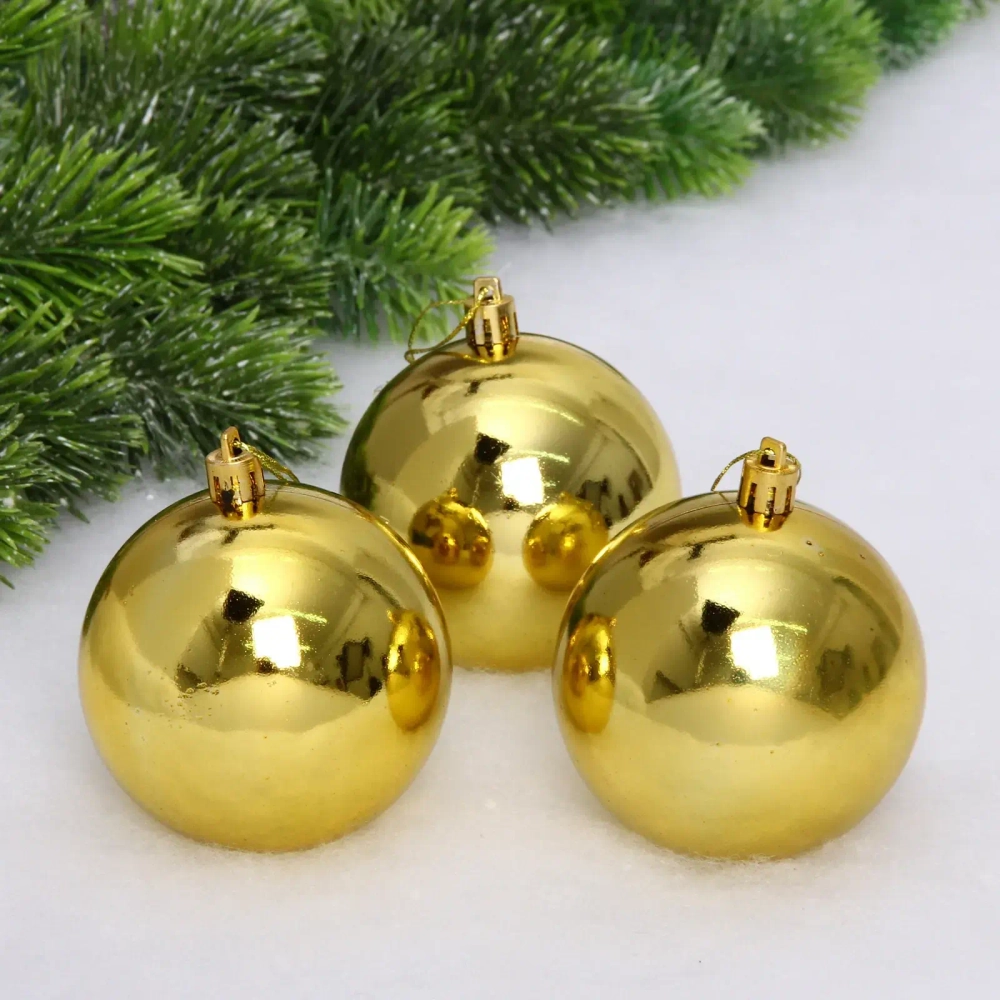 Новогодние шары 8 см (набор 3 шт) «Глянец», золотой