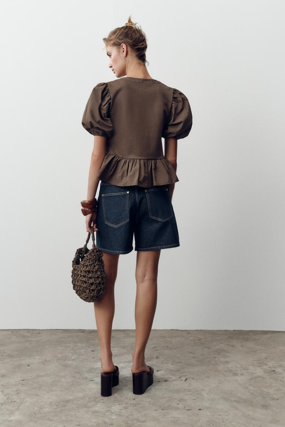 ZARA КОМБИНИРОВАННЫЙ ТОП С ЗАВЯЗКАМИ, ШОКОЛАДНЫЙ