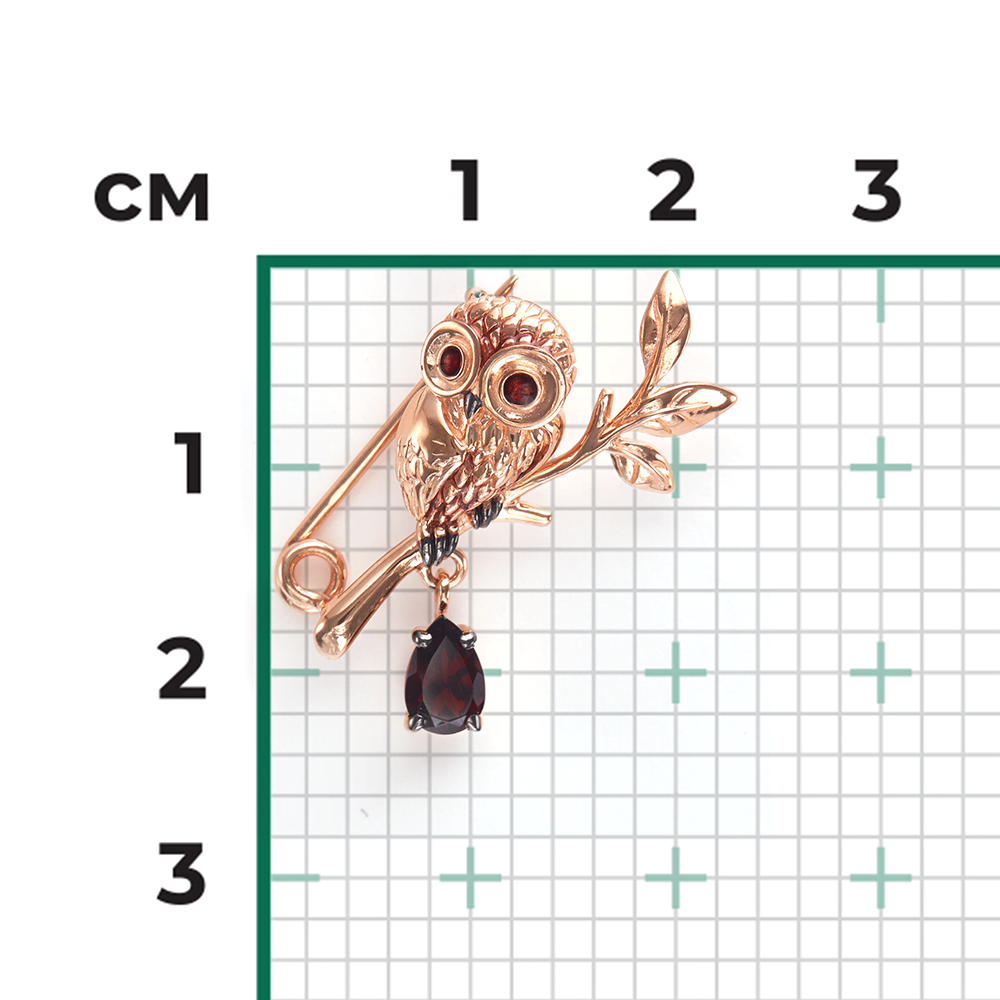 Брошь «Сова» из красного золота c гранатом и эмалью Артикул: 04-0254-00-204-1110-57