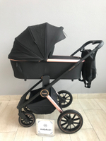 Коляска детская Peppy Monaco 2 в 1 GP Rose Black (черный), рама черн-золотая, шлифованный алюминий