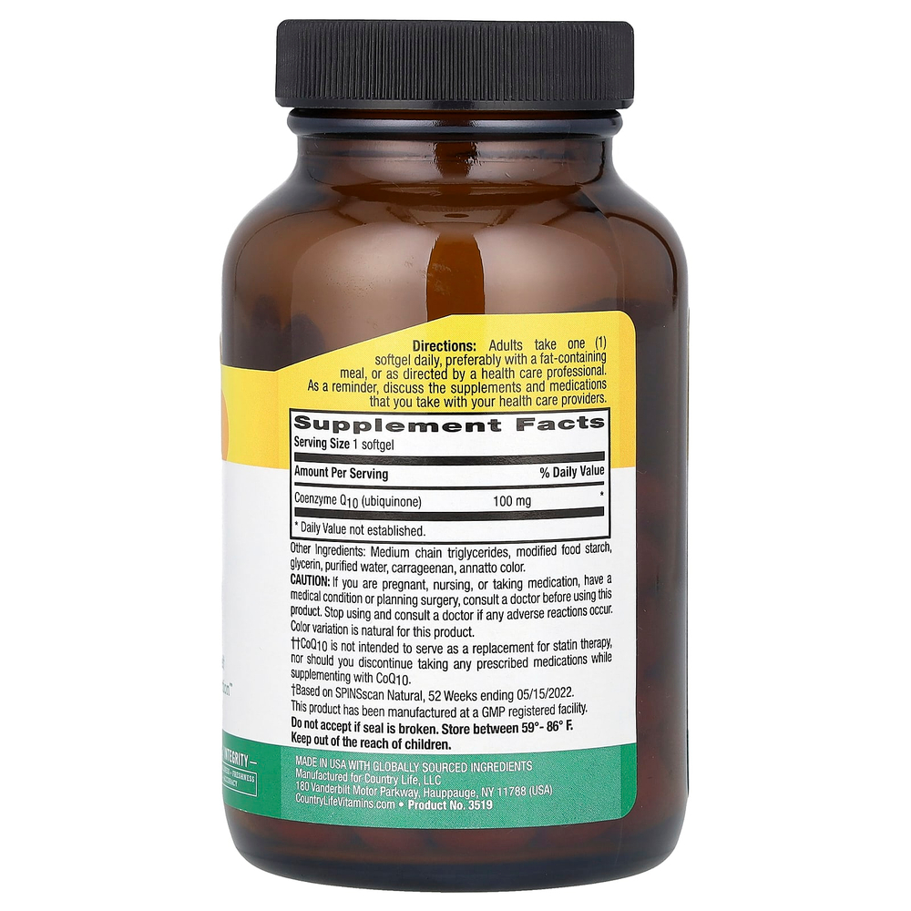 Country Life, Веганский коэнзим Q10, 100 мг, 120 веганских капсул