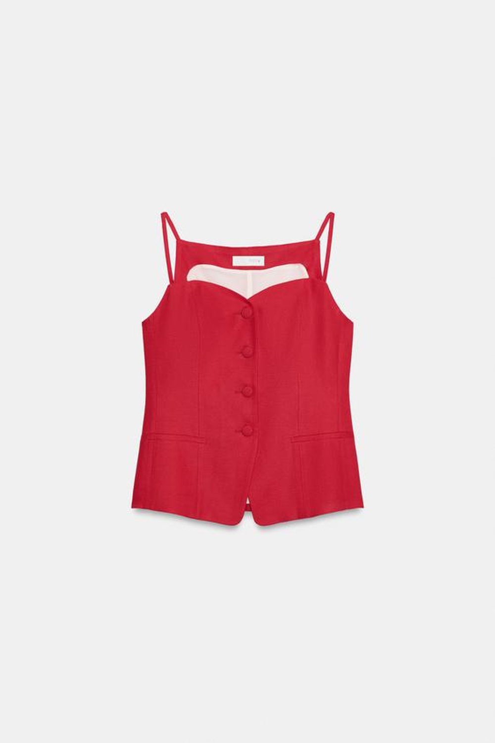 ZARA ЖИЛЕТ С ВЫРЕЗОМ СЕРДЕЧКОМ ИЗО ЛЬНА, КРАСНЫЙ
