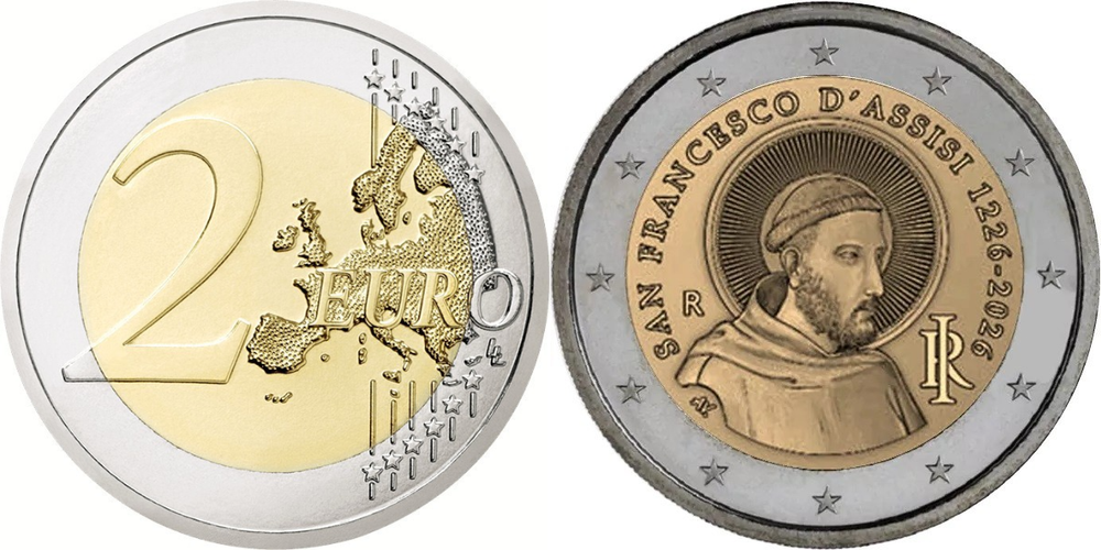 Италия 2 евро, 2026 800 лет со дня смерти Франциска Ассизского