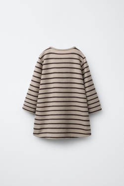 ZARA ПЛАТЬЕ ИЗ МЯГКОЙ ТКАНИ В ПОЛОСКУ С МАХРОВОЙ АППЛИКАЦИЕЙ, КОРИЧНЕВЫЙ