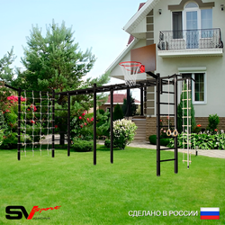 Уличная шведская стенка Sv Sport рукоход х 2 с комплектом турник прямой У50655К (Турник/Щит баскет/Кронш бокс/Канат/кольца/лестница/Сетка)