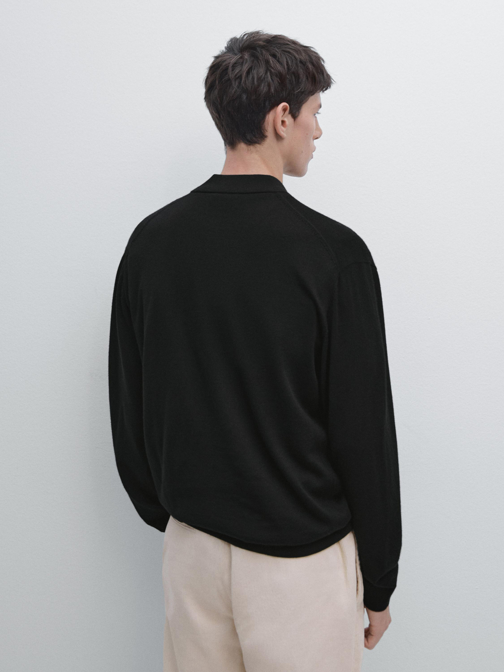 Massimo Dutti Вязаный кардиган из мериносовой шерсти на молнии, черный