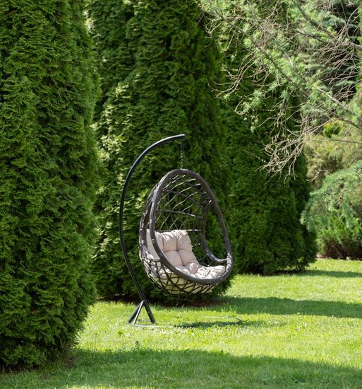 "Венеция" подвесное кресло-кокон из искусственного ротанга, цвет бронзовый с бежевой подушкой