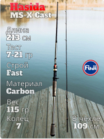 Cпиннинг кастинговый Hasida MS-X тест 7-21 гр длина 213 см