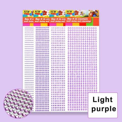 Стразы самоклеющиеся сиреневые на листах 4 шт размера 3 мм, 4 мм, 5 мм, 6 мм,