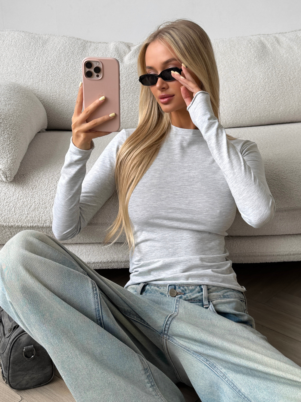 Лонгслив облегающий серый меланж