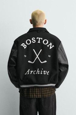 ZARA КОМБИНИРОВАННЫЙ БОМБЕР С ВЫШИВКОЙ, ЧЕРНЫЙ