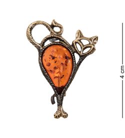 AM-1637 Брошь «Кошка Капля» (латунь, янтарь)