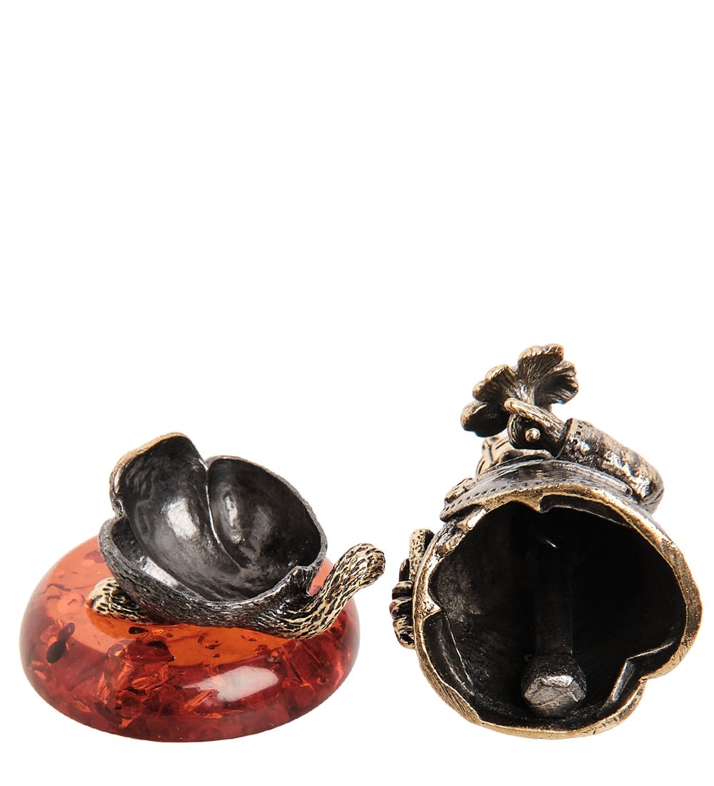 AM-1008 Фигурка «Колокольчик-Кот с цветком» (латунь, янтарь)