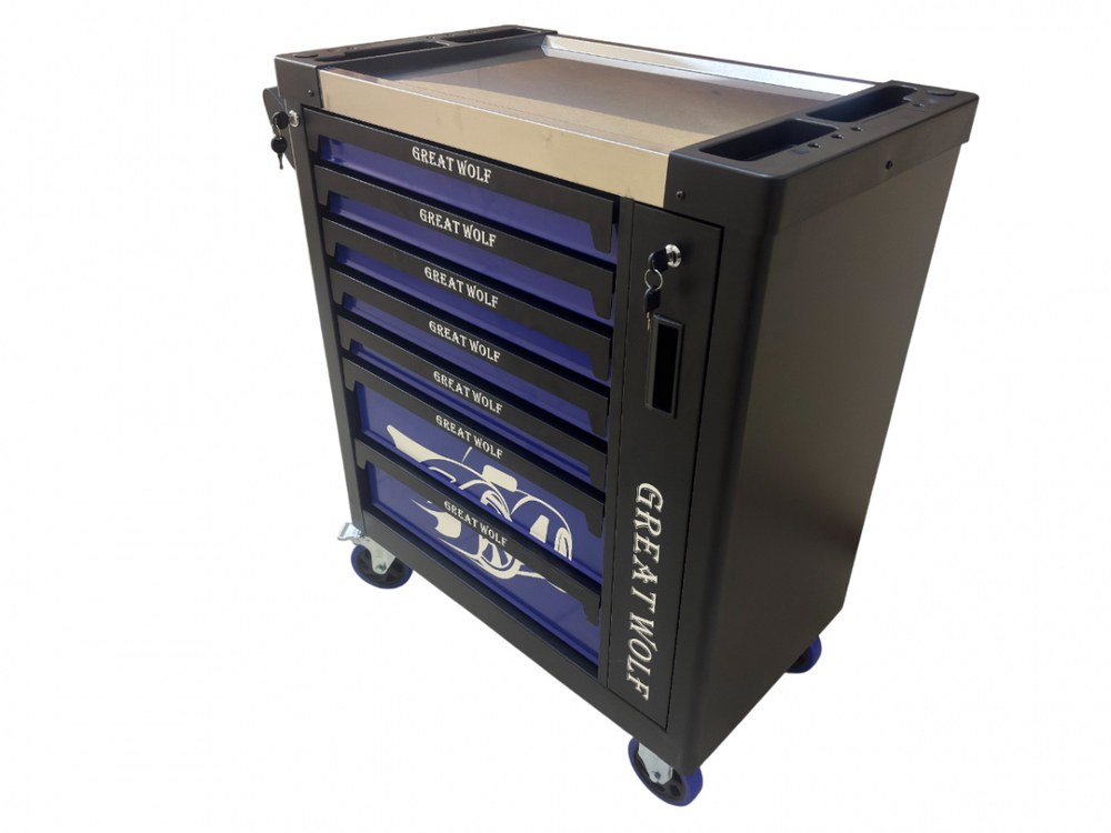 Инструментальная тележка GW-8ST BLUE Great Wolf (8 ящиков, центральный замок, колеса с блокировкой, усиленная)