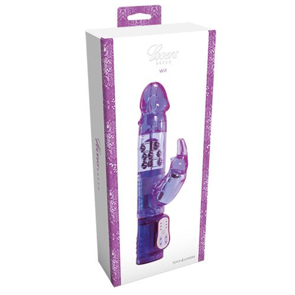 Фиолетовый вибратор RABBIT LOVERS BREED WILL - 24,5 см. (Цвет: фиолетовый)