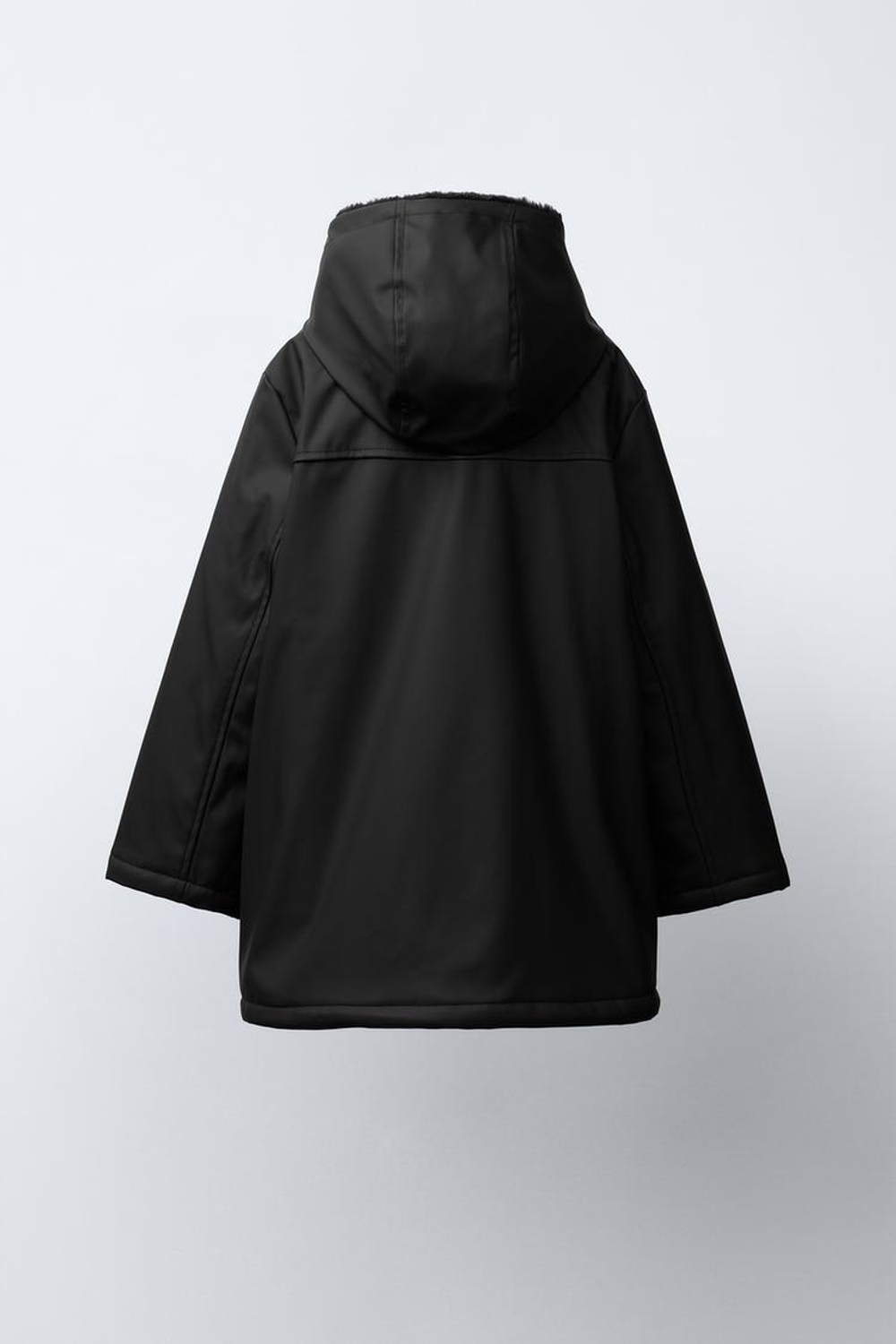 ZARA ПРОРЕЗИНЕННАЯ КУРТКА WATER REPELLENT С ЭФФЕКТОМ МЕХА, ЧЕРНЫЙ