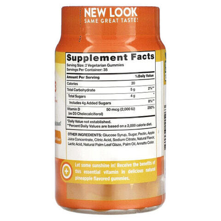 Витамин D Nature's Truth, Extra Strength, витамин D3, натуральный ананас, 50 мкг (2000 МЕ), 70 вегетарианских жевательных таблеток