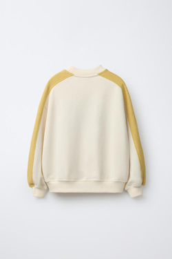 ZARA ТОЛСТОВКА С ВЫШИТОЙ НАДПИСЬЮ, ЖЕЛТОВАТО-БЕЛЫЙ