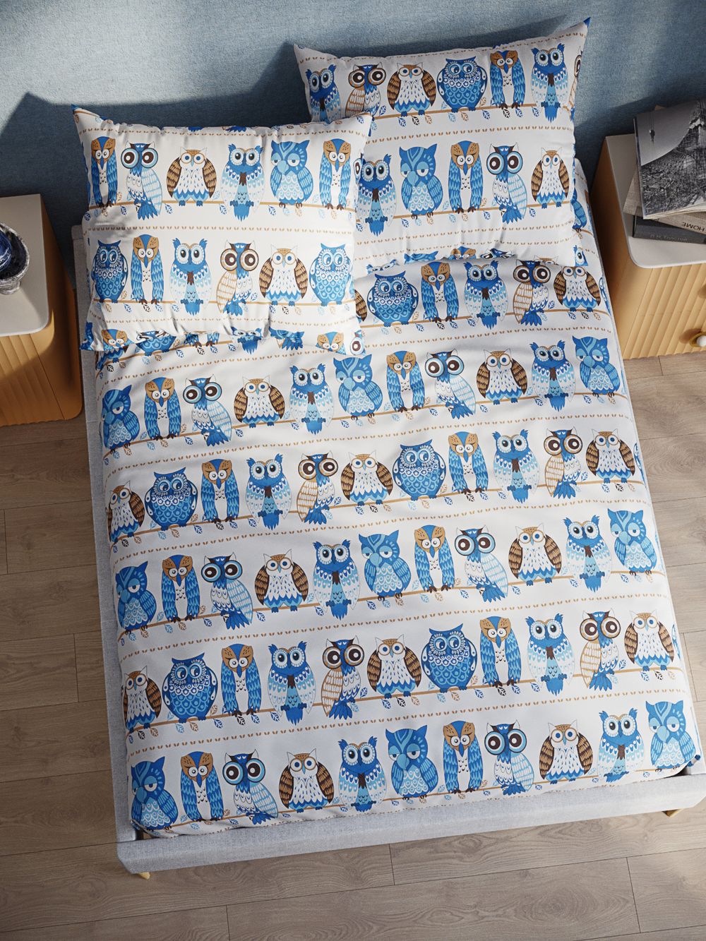 Постельное белье Сказка "Совушки" 1,5-сп   наволочка 50х70 1шт Простынь  150х215 см  Пододеяльник 145х215 см
