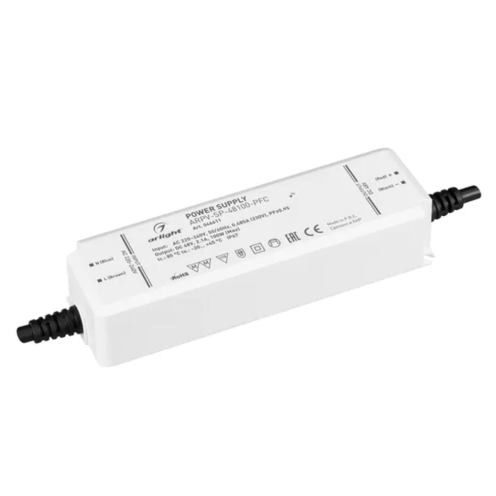 Блок питания ARPV-SP-48100-PFC (48V, 2.1A, 100W) (Arlight, IP67 Пластик, 5 лет) 046611