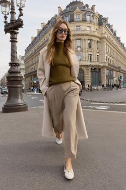 ZARA БРЮКИ С ЗАЩИПАМИ И ЭЛАСТИЧНЫМ ПОЯСОМ СЗАДИ, ПЕСОЧНЫЙ