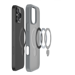 Прозрачный матовый чехол с серыми рамками и с поддержкой MagSafe от Dux Ducis для iPhone 16 Pro, серия Yind Series Case (версия с магнитной откидной подставкой)