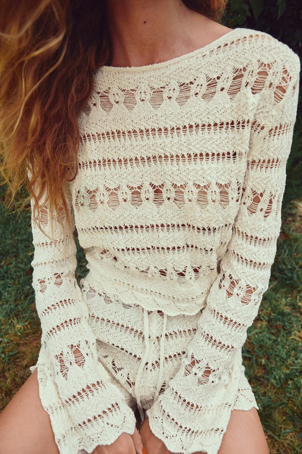 ZARA ТОП ИЗ КРУЖЕВА КРОШЕ, ЭКРЮ