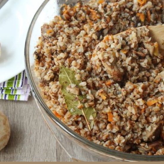 Греча с Маралом и грибами томленая в печи 340г.