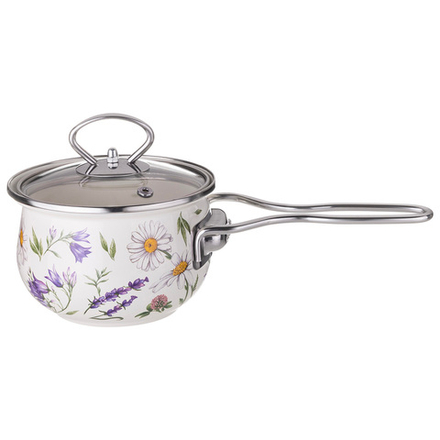 КОВШ ЭМАЛИРОВАННЫЙ СЕРИЯ "FLOWER STORY" 0,9Л, ДИА 14 СМ