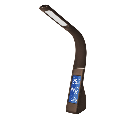 TLD-550 Brown/LED/260Lm/4500K/Dimmer Светильник настольный c часами, календарем, термометром, 7W. Сенсорный выключатель. Коричневый (стилизован под ко