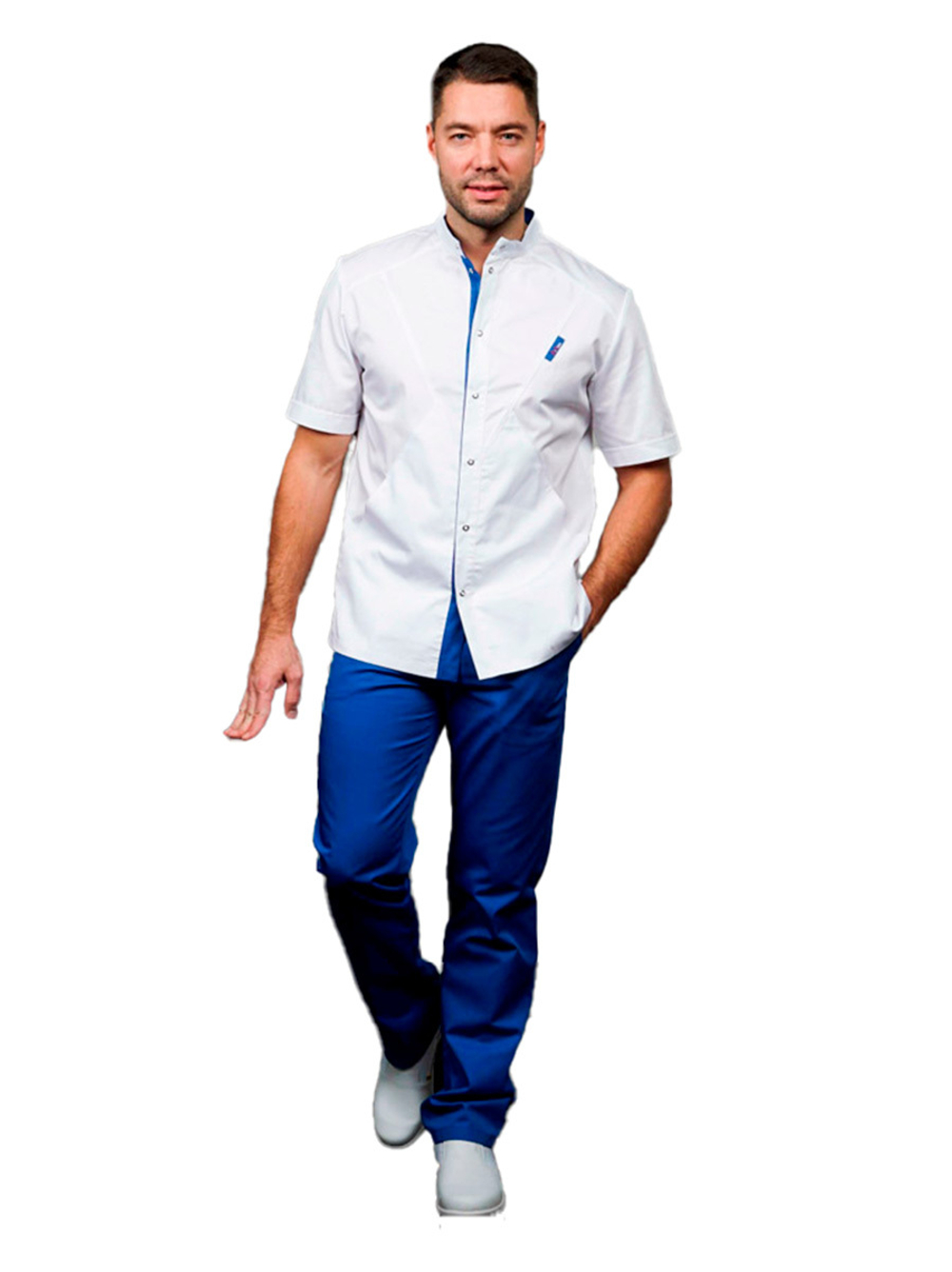 Блуза медицинская мужская Доктор стиль Алекс с коротким рукавом, темно-синий, 52