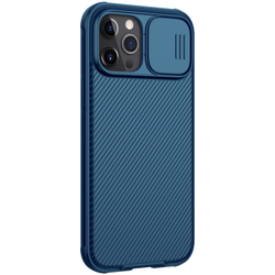 Чехол синего цвета от Nillkin c поддержкой магнитной зарядки MagSafe для iPhone 12 Pro Max, с защитной шторкой камеры, серия CamShield Pro Magnetic