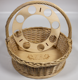 Пасхальная корзинка (глубокая) круглая, с вкладышем для яиц и кулича, диаметр 31 см, высота 11 см, высота с ручкой 30 см