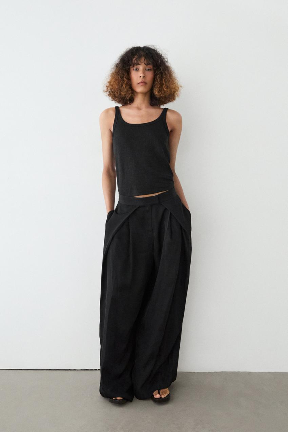 Massimo Dutti Атласные брюки с вытачками, черный