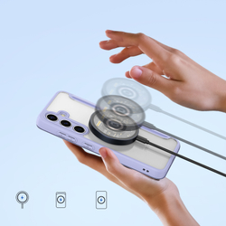 Прозрачный чехол книжка фиолетового цвета с поддержкой MagSafe от Dux Ducis для Samsung Galaxy S24+, серия Skin X Pro Series Case