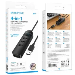 USB-хаб Borofone DH5 Erudite 4-in-1 USB-A to USB 2.0*4 1,2 m Black