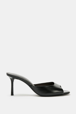 ZARA КОЖАНЫЕ МЮЛИ НА КАБЛУКЕ, ЧЕРНЫЙ