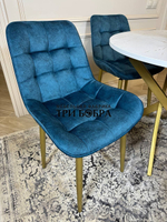 Круглый раздвижной стол "Лофт", белый каспий и стулья "Бостон" синий