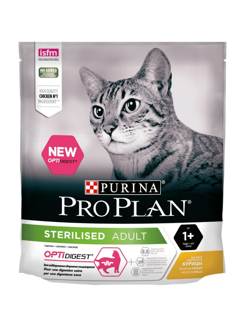 Сухой корм Pro Plan Sterilised для стерилизованных кошек с чувствительным пищеварением, курица, 400 г