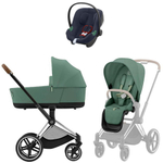 Коляска Cybex Priam IV Chrome Brown complete Aton B2 Bay Blue Base One 4 в 1 Leaf Green