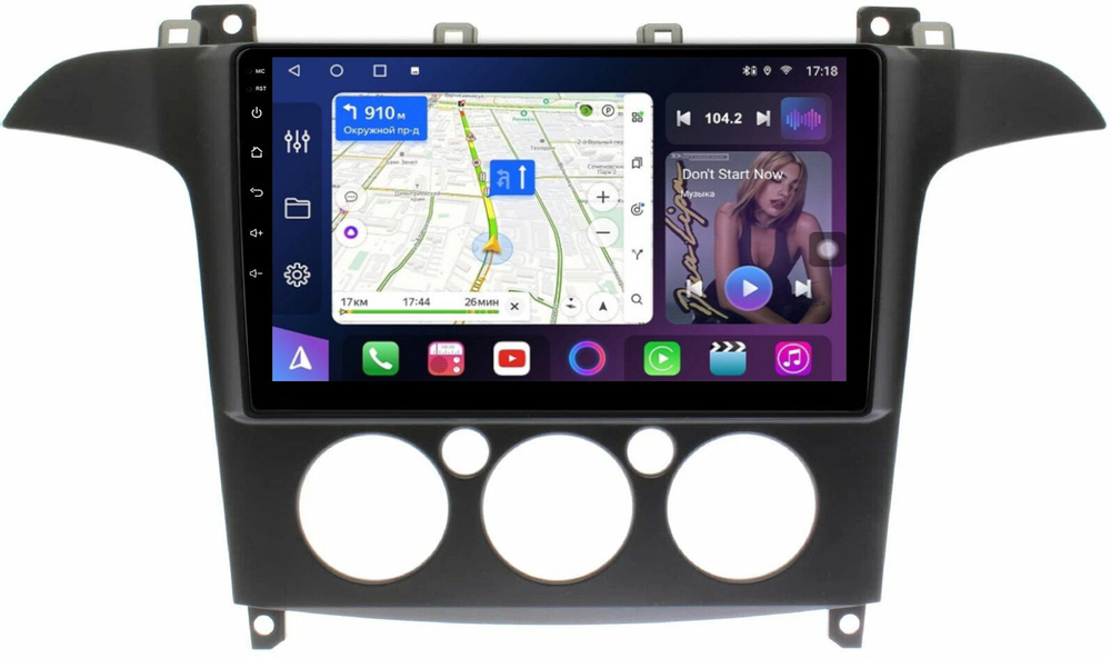 Магнитола для Ford S-Max, Galaxy 2 2006-2015 (кондиционер) - FarCar 3028M монитор 9.5" QLED на Android 14, TS18, CarPlay, 4G SIM-слот