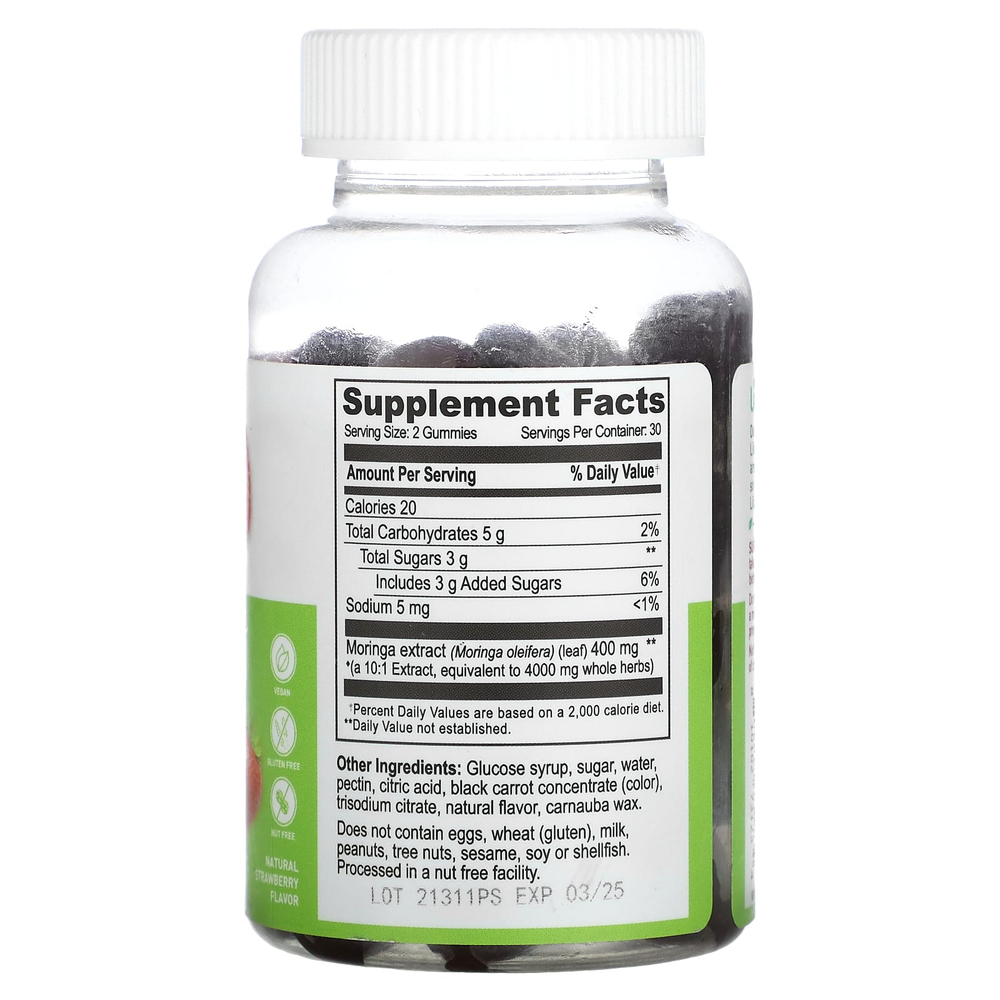 Lifeable, Жевательные мармеладки с экстрактом листьев моринги, натуральная клубника, 60 жевательных таблеток (2000 мг в 1 жевательной мармеладке)