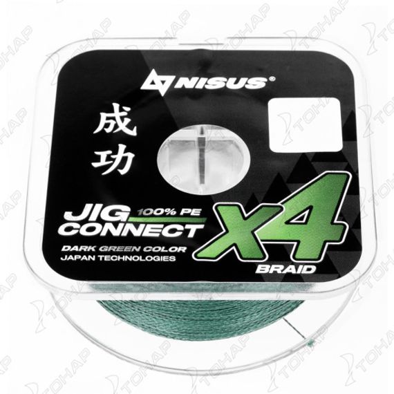 Шнур JIG CONNECT X4 PE Dark Green 100m #0.6, 0.12mm 4.4кг/9.7LB (T-N-JC-X4-0.12-100-DG) NISUS